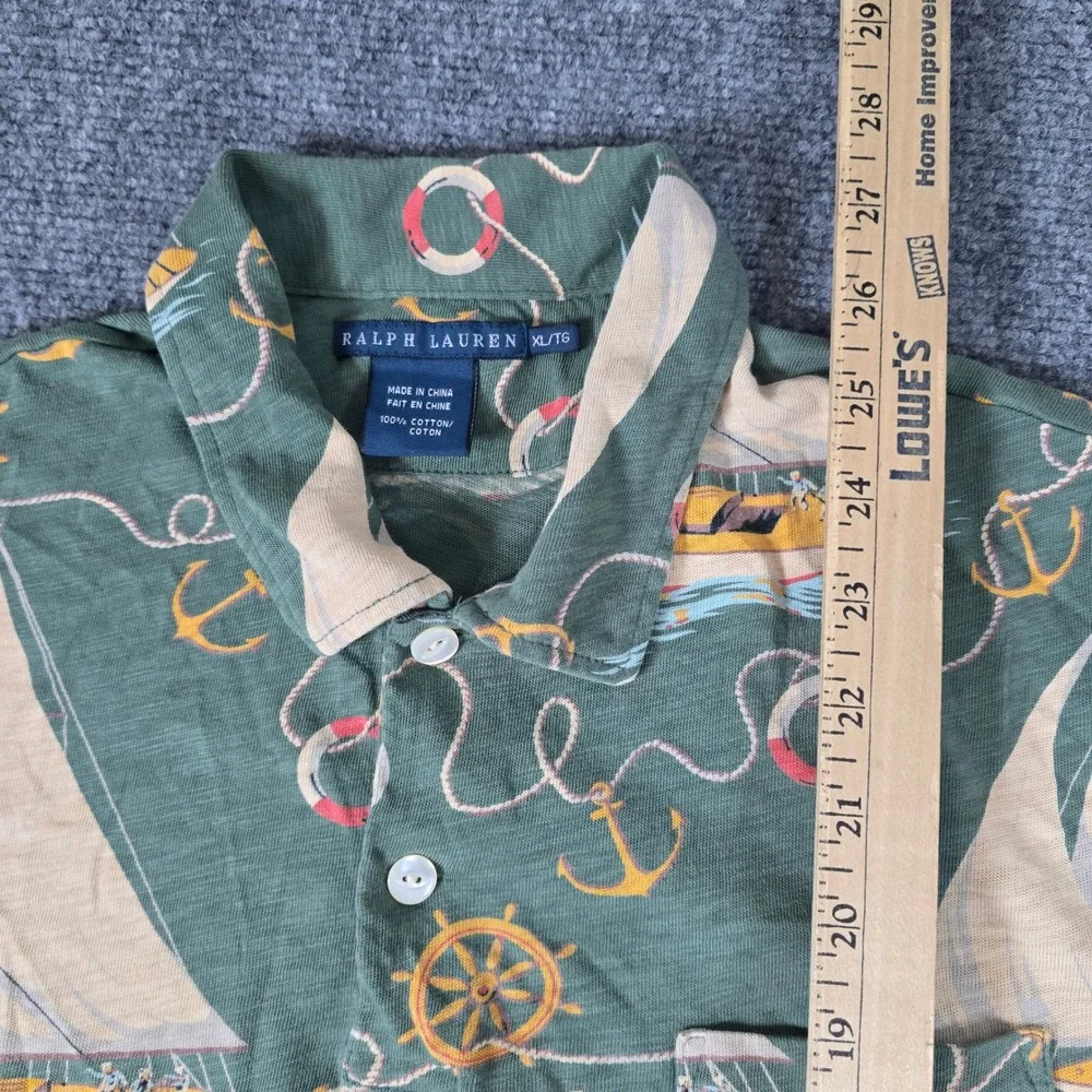 Ralph Lauren‎ Sailboat Print Shirt Anchor Nautical Olive Green XL/TG mac miller - Picture 5 of 13